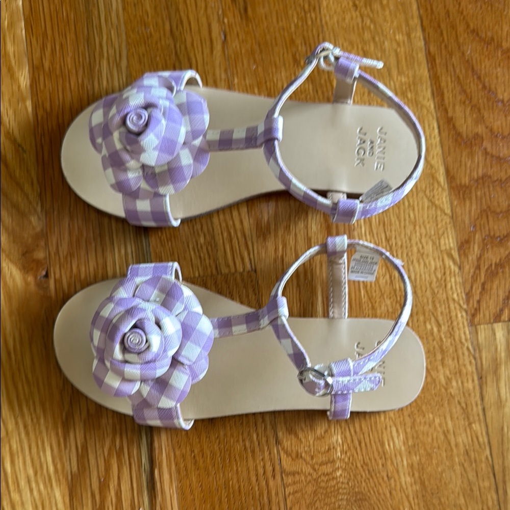 Janie and Jack Girls’ Size 13 Lilac Gingham Sandals